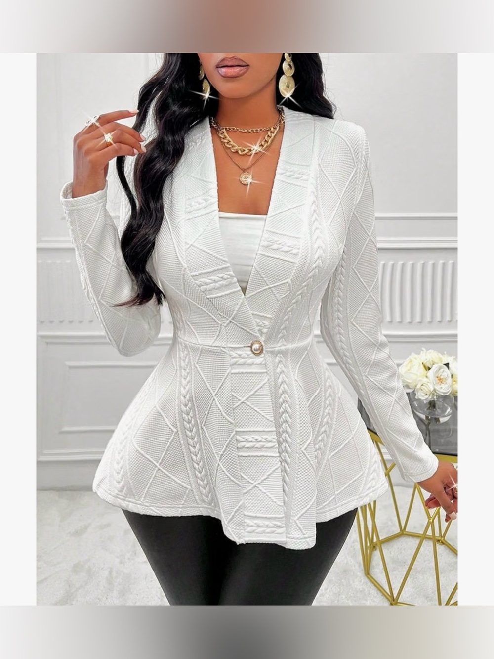 Peplum Cardigan Blazer in White